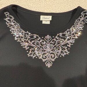 Black Distinct Brand  3/4 sleeve Rhinestone Neckline